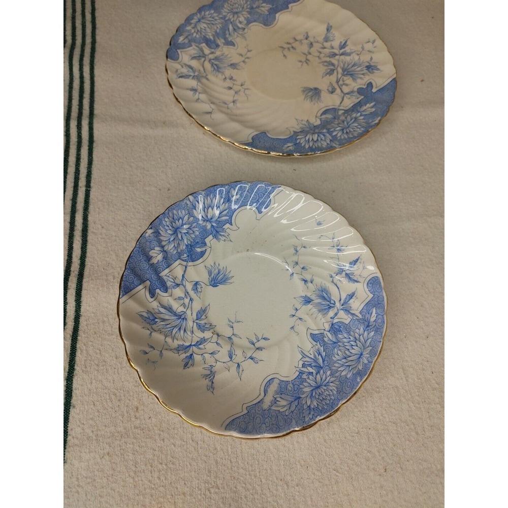 Antique Burgess &‎ Leigh Burslem Cup, Saucer & Plate, 1906-12, Blue Floral Swirl - Picture 4 of 9